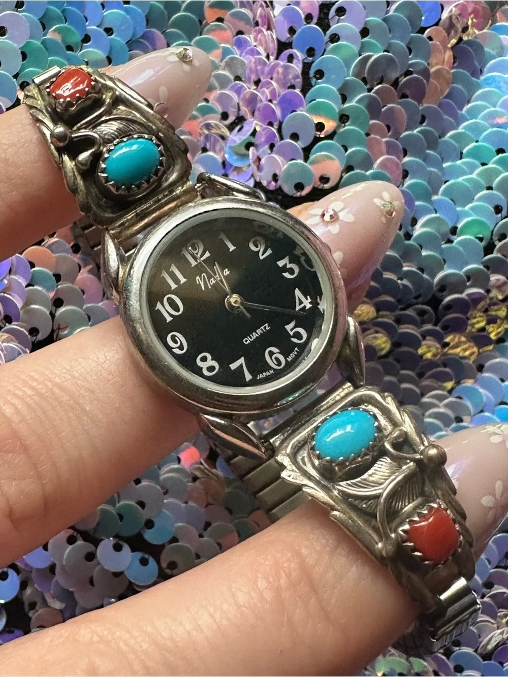 Running Bear Trading Co. • Vintage Sterling Turquoise & Coral Watch